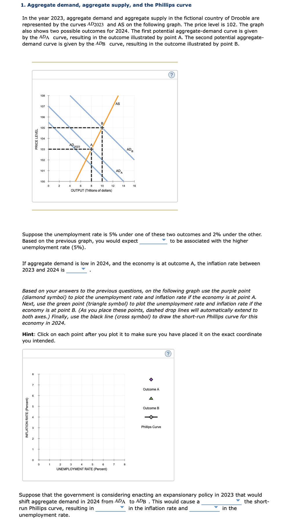 Solved 1. Aggregate demand, aggregate supply, and the