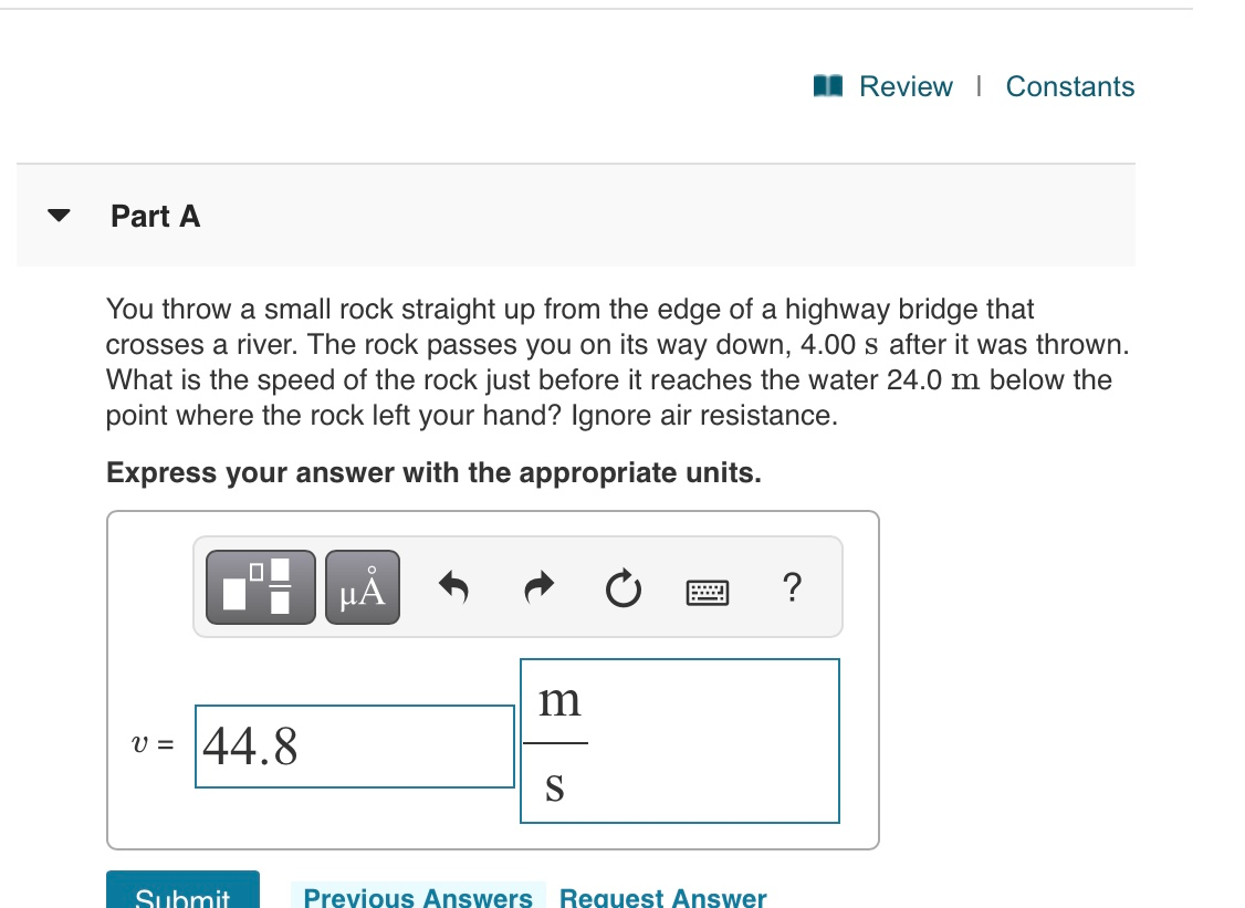 Solved II Review Constants Part A You throw a small rock
