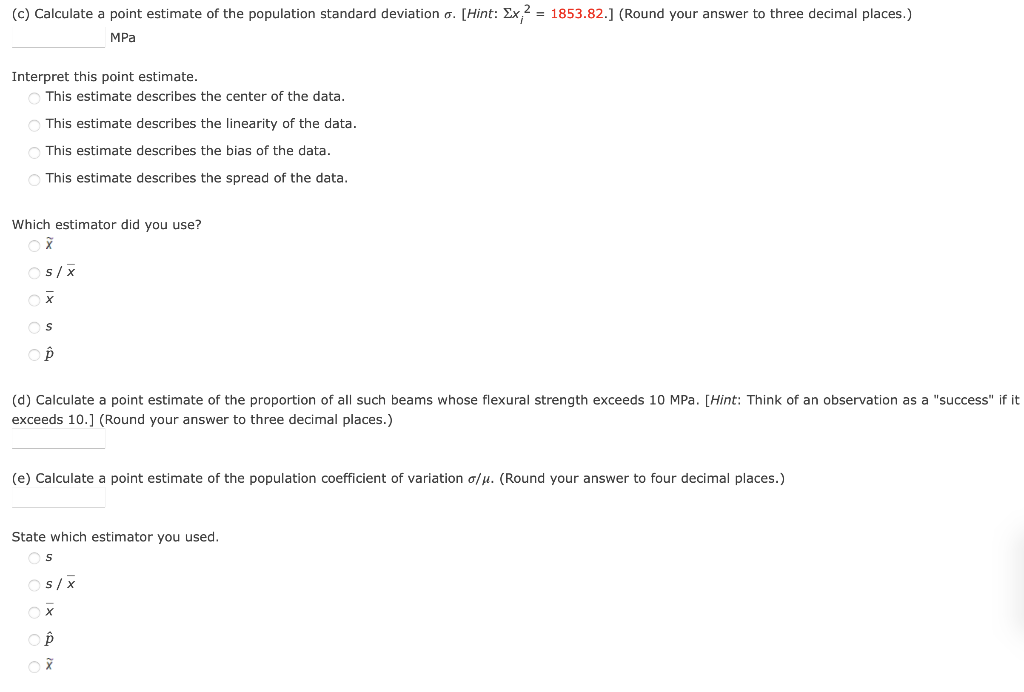 Solved (a) Calculate a point estimate of the mean value of | Chegg.com