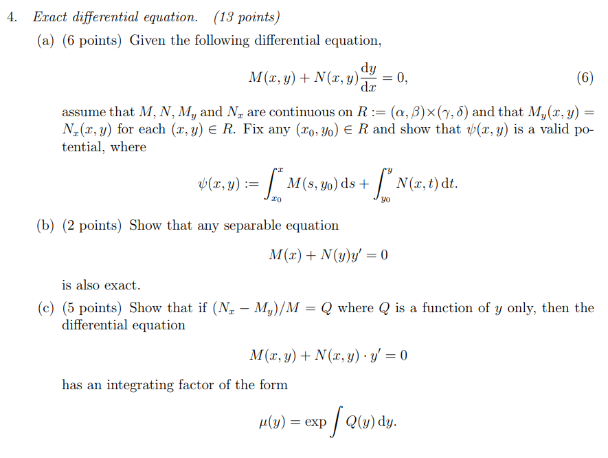 Solved 4. Exact differential equation. (13 points) (a) (6 | Chegg.com