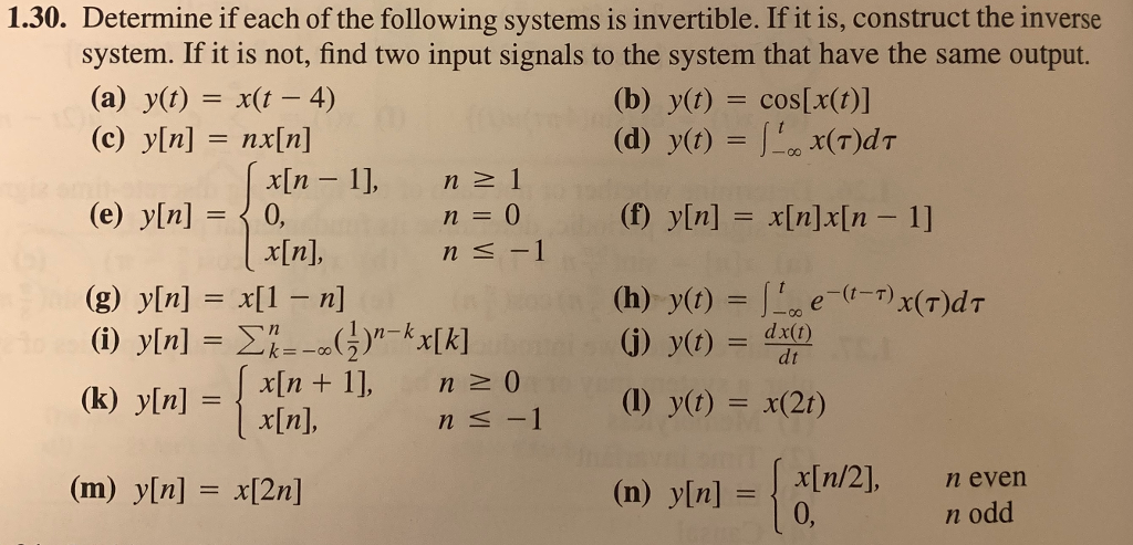 Solved 1.30. Determine if each of the following systems is | Chegg.com
