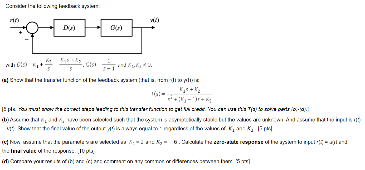 Solved Consider the following feedback system: r(t) + with | Chegg.com