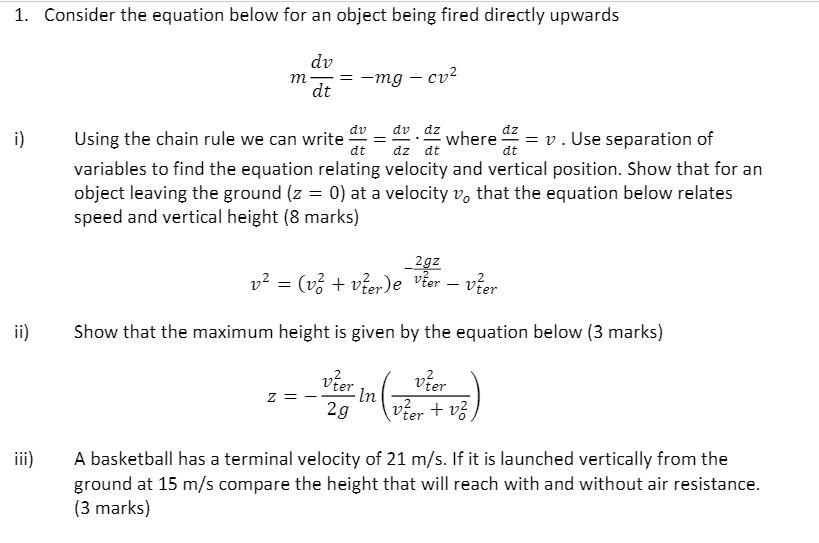 Solved 1. Consider the equation below for an object being | Chegg.com