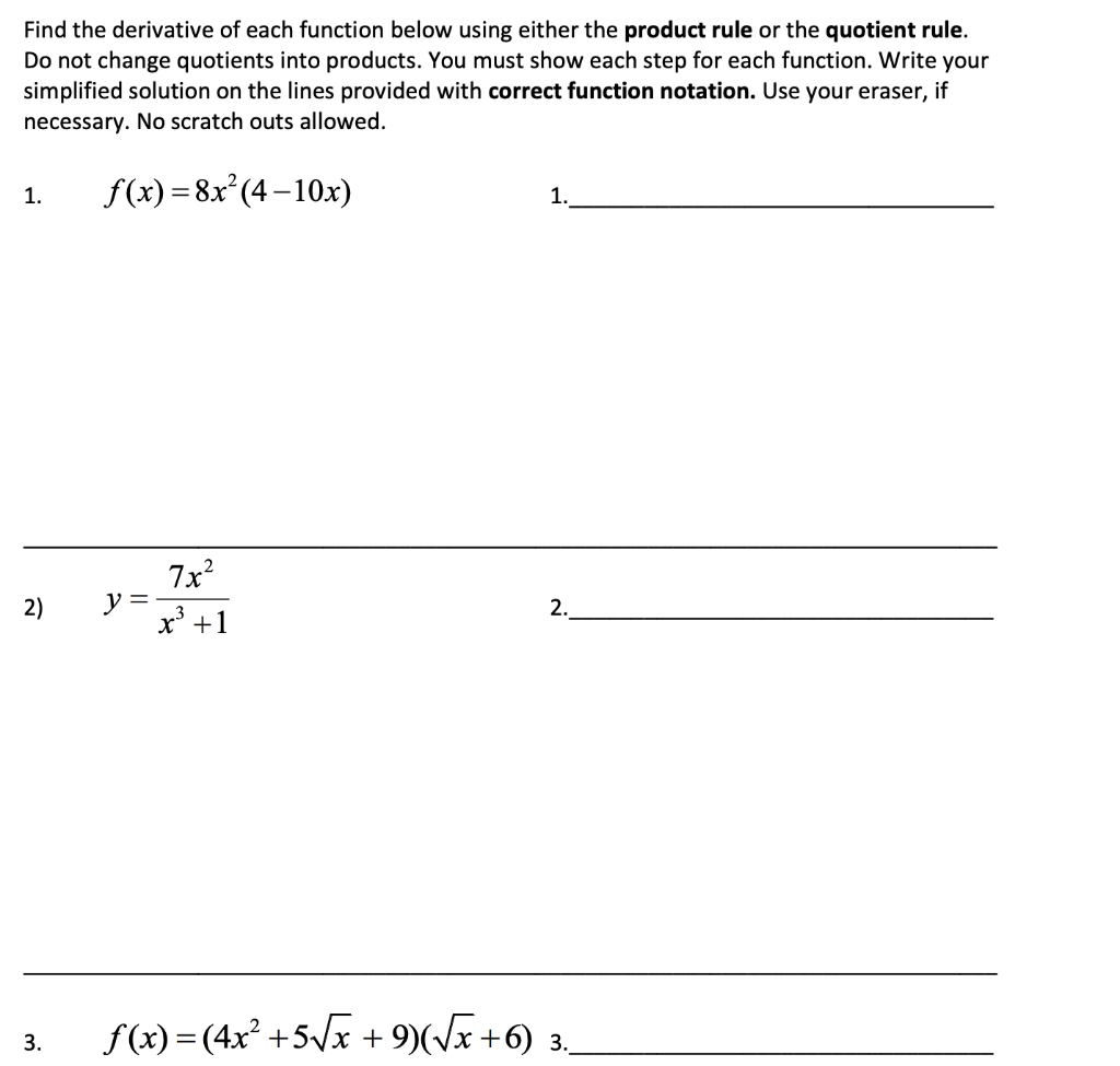 Solved Find the derivative of each function below using | Chegg.com