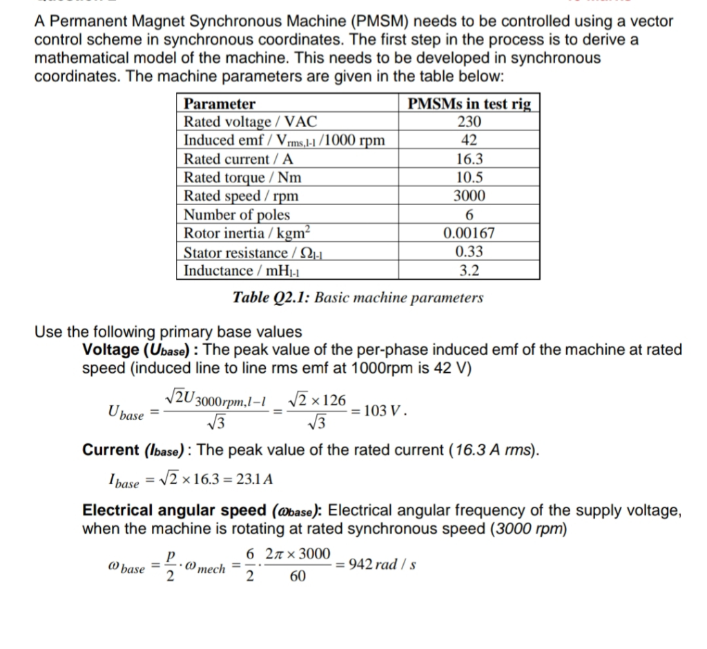 A Permanent Magnet Synchronous Machine (PMSM) needs | Chegg.com