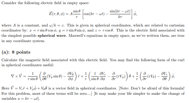 Solved Consider The Following Electric Field In Empty Spa Chegg Com