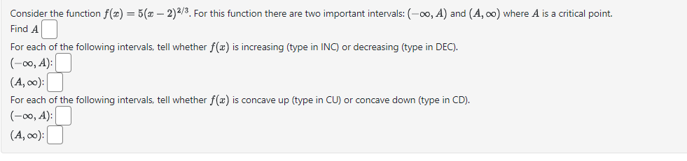 Solved Consider the function f(x)=5(x−2)2/3. For this | Chegg.com