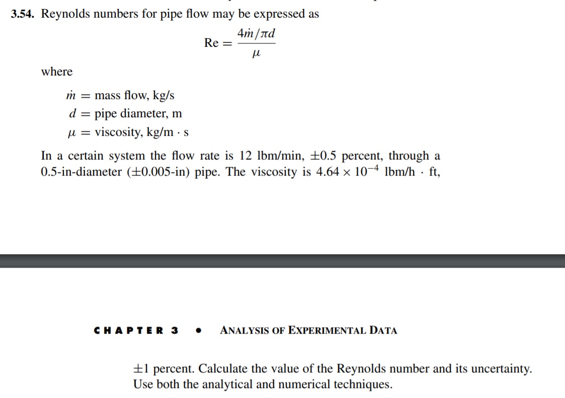 Solved 3.54. Reynolds numbers for pipe flow may be expressed | Chegg.com