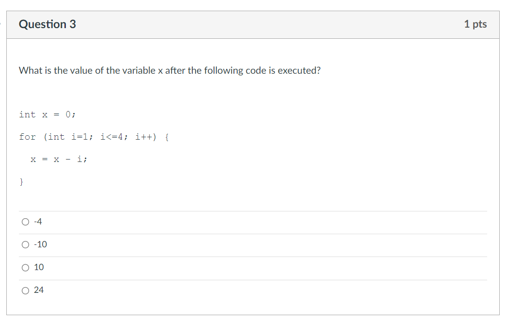 Solved What is the value of the variable x after the | Chegg.com