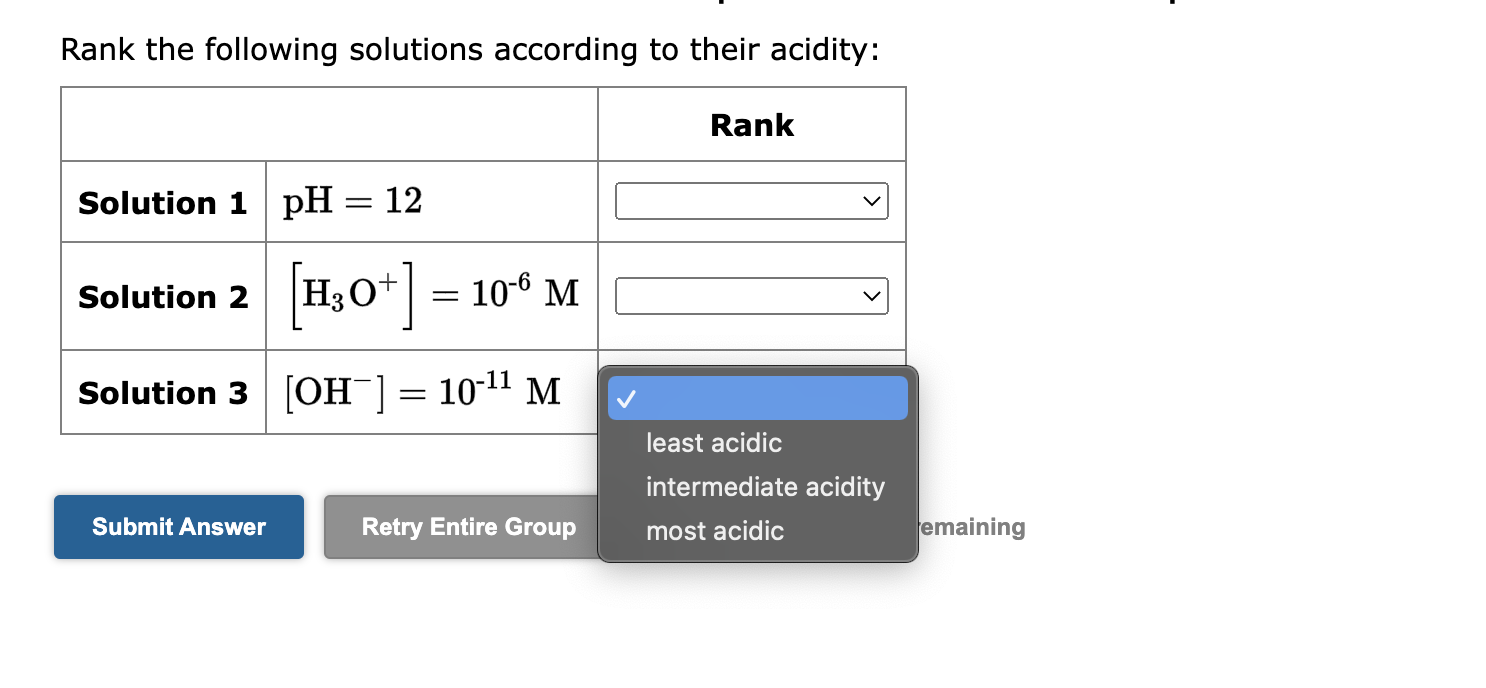 Solved Rank The Following Solutions According To Their | Chegg.com