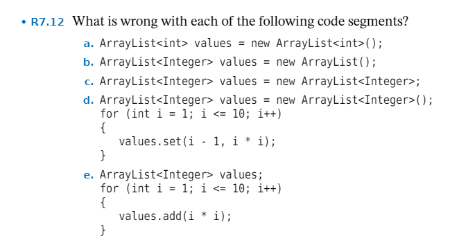 Solved • R7.12 What is wrong with each of the following code | Chegg.com