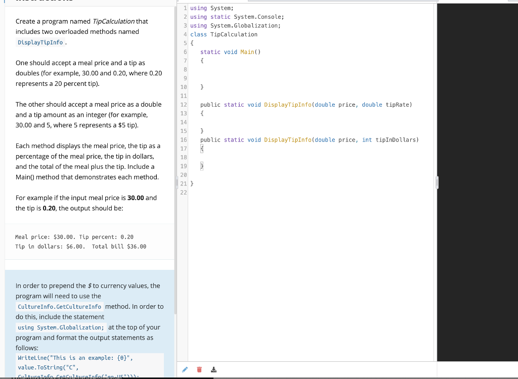 Solved Create a program named TipCalculation that includes | Chegg.com
