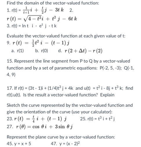 Solved Find the domain of the vector valued function 3. Chegg