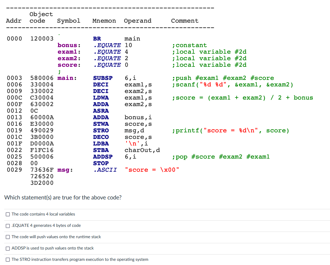 Solved Which statement(s) are true for the above code? The | Chegg.com