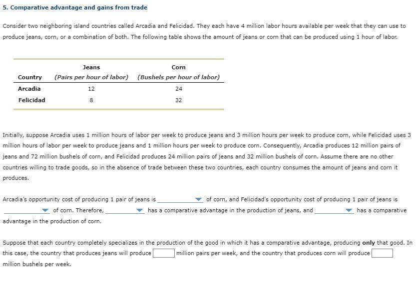 Solved 5. Comparative advantage and gains from trade | Chegg.com