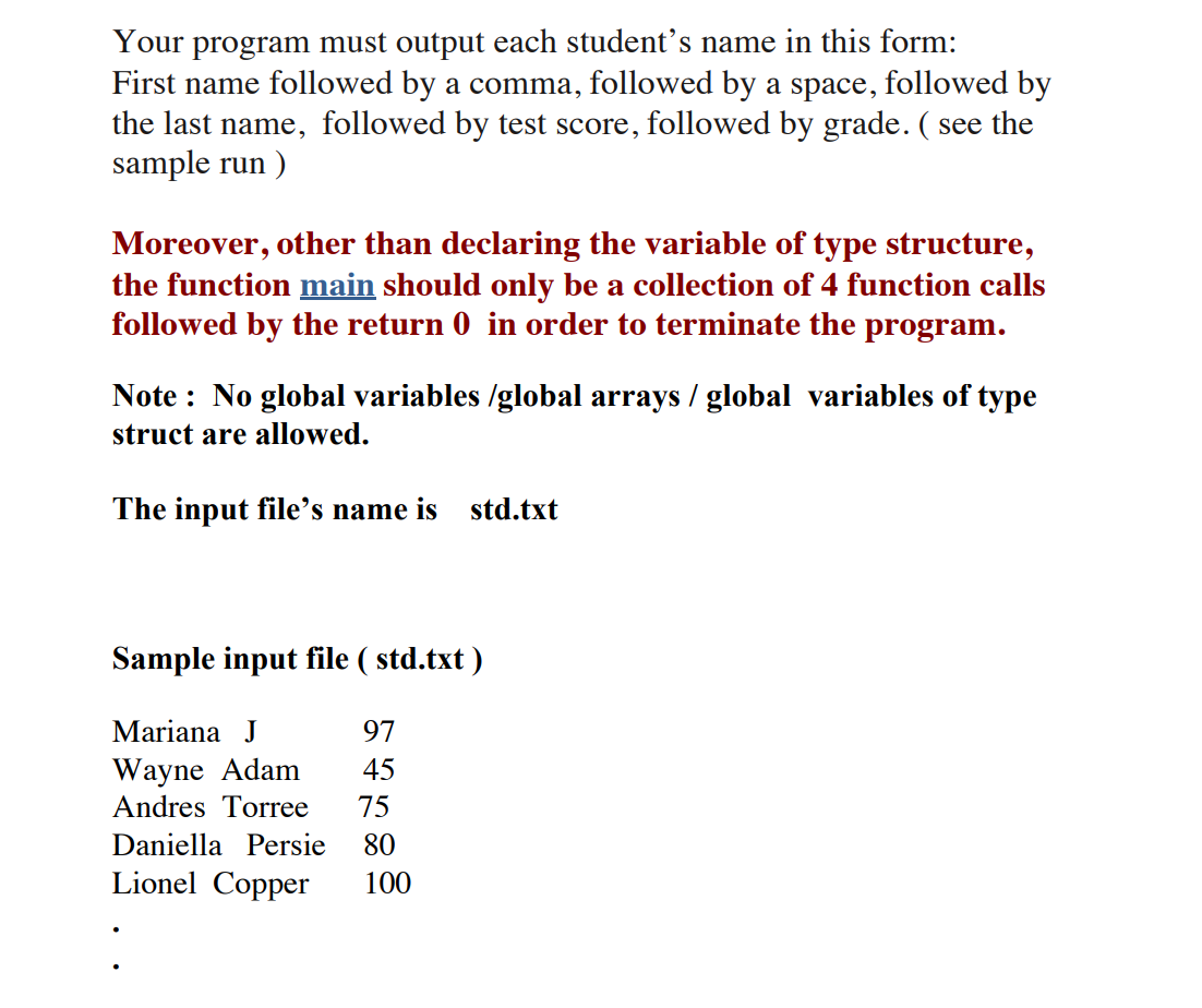 Solved Write a C++ program that read from a file students' | Chegg.com