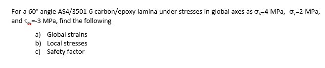 Solved For a 60° angle AS4/3501-6 carbon/epoxy lamina under | Chegg.com