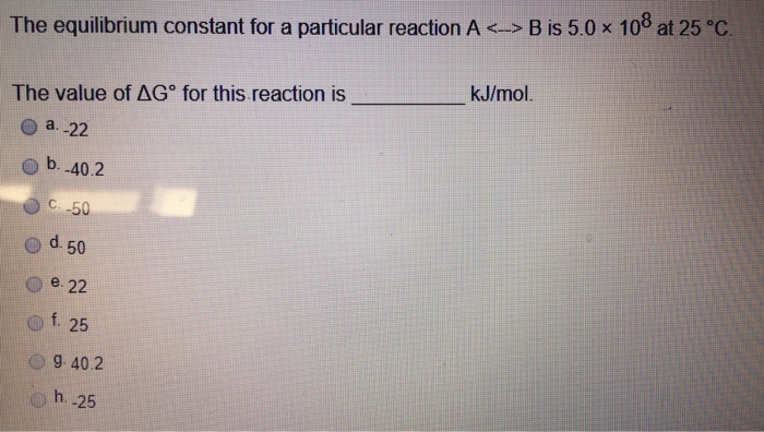 Solved The equilibrium constant for a particular reaction A> | Chegg.com