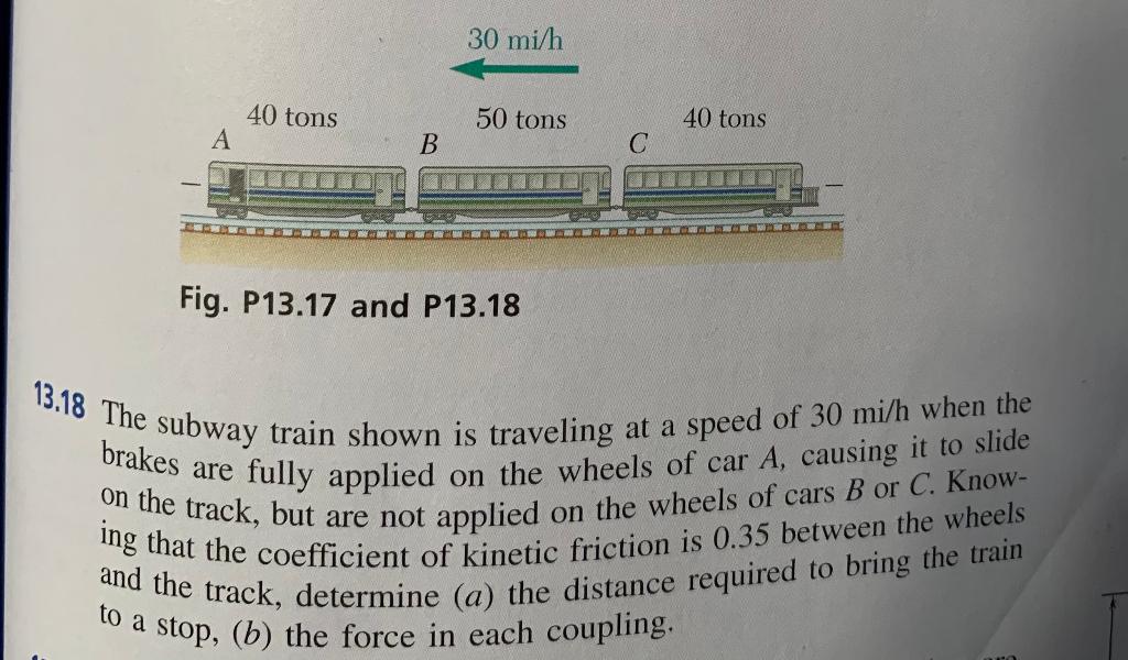 Solved The subway train shown is traveling at a speed of 30