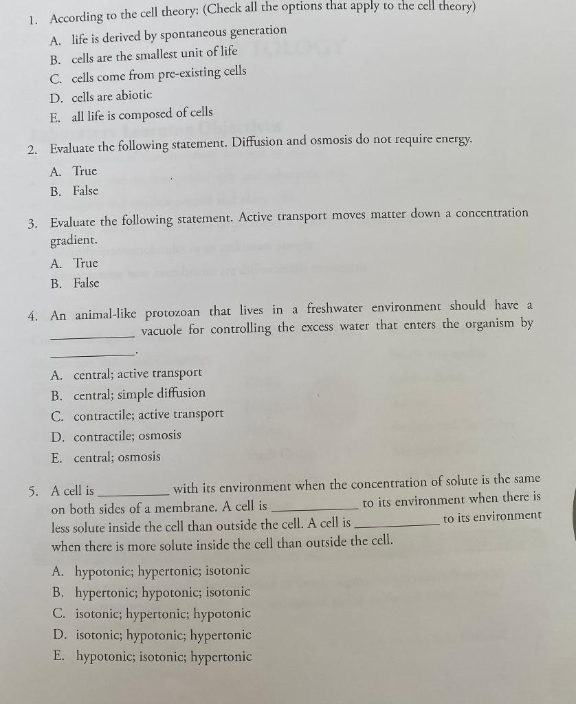 Solved "Complete The Following Biology I Questions For | Chegg.com