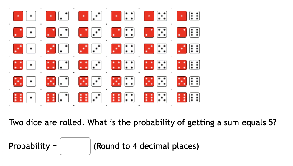 Solved Two dice are rolled. What is the probability of | Chegg.com