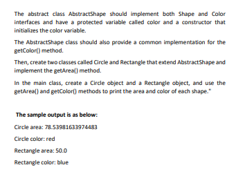 Solved Multiple interfaces and Abstraction Create a Java | Chegg.com