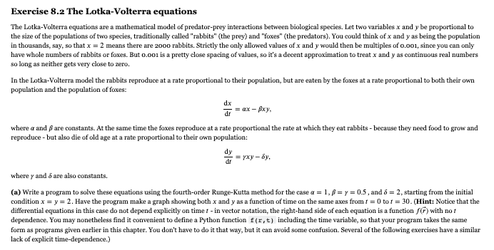 Exercise 8.2 The Lotka-Volterra Equations The | Chegg.com