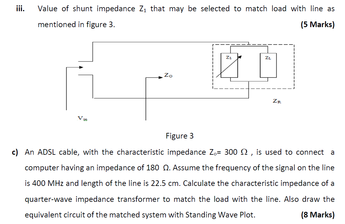 Solved iii. Value of shunt impedance Z1 that may be selected | Chegg.com