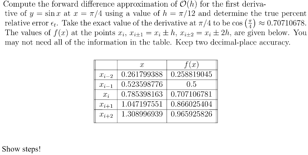 Solved Compute the forward difference approximation of O(h) | Chegg.com