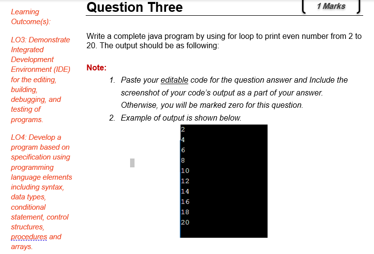 Solved Question Three 1 Marks Write a complete java program | Chegg.com