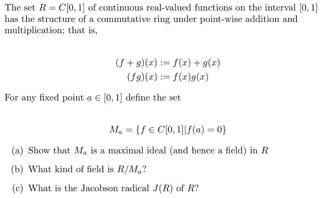 Solved The Set R Co 11 Of Continuous Real Valued Functions