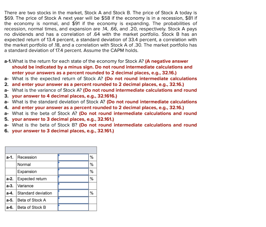 Solved There Are Two Stocks In The Market, Stock A And Stock | Chegg.com