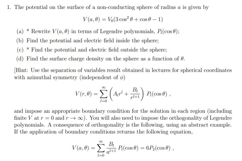 Solved 1. The potential on the surface of a non-conducting | Chegg.com