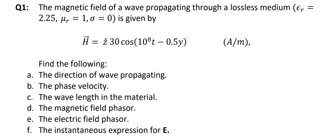 Solved Q1 The Magnetic Field Of A Wave Propagating Throu Chegg Com