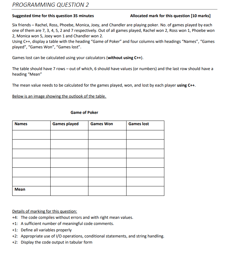 Solved PROGRAMMING QUESTION 2 Suggested time for this | Chegg.com