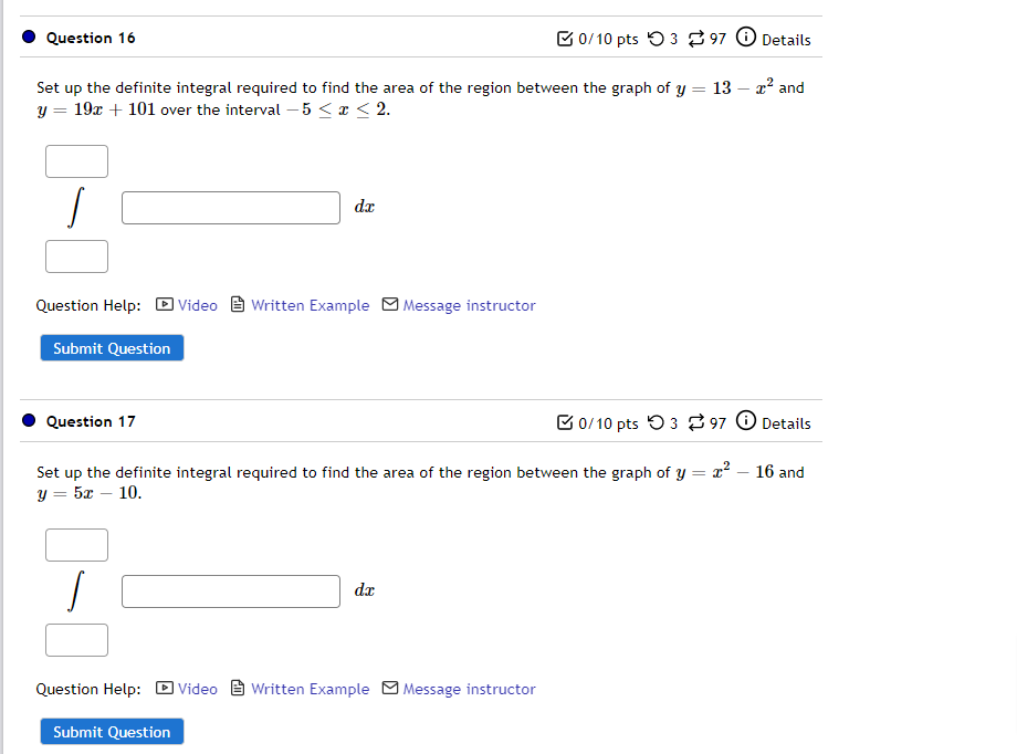 Solved Question 16 B0/10 Pts 3 397 Details 22 And Set Up The | Chegg.com