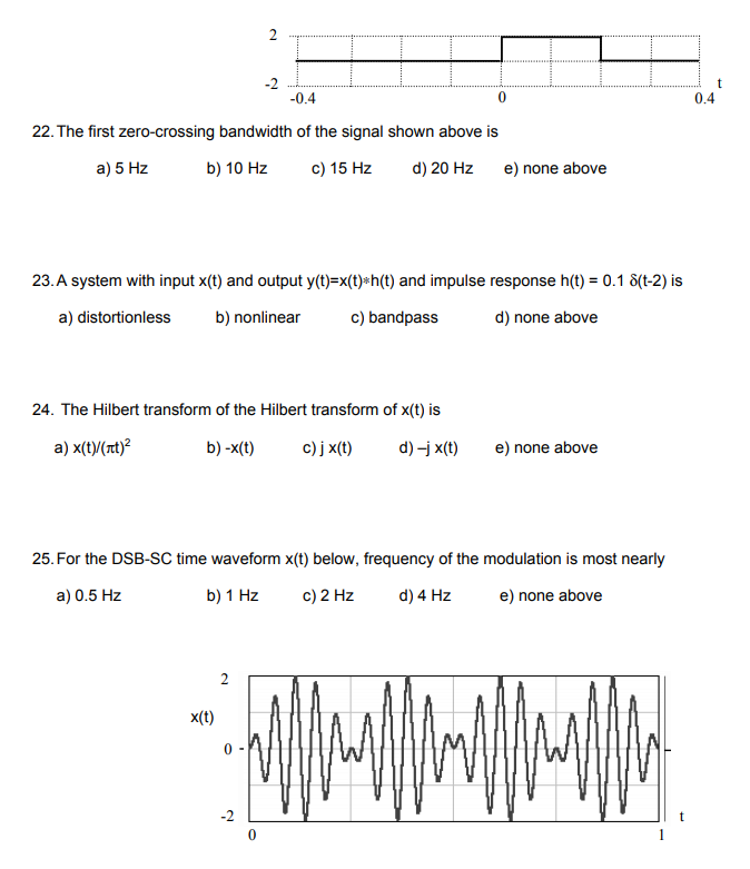 First Null Bandwidth Solved 2 -2 t -0.4 0 0.4 22. The first zero-crossing | Chegg.com