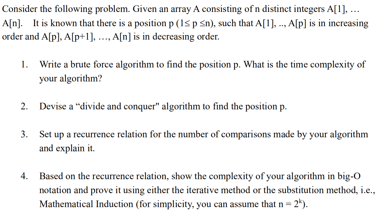 Solved Consider The Following Problem. Given An Array A | Chegg.com