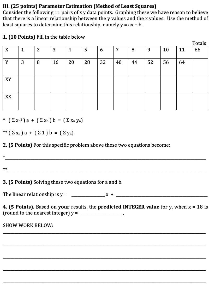 Solved III. (25 points) Parameter Estimation (Method of | Chegg.com