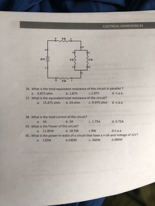 Solved ELECTRICAL HOMEWORK #1 B 8a c 3 n s n 36. What is the | Chegg.com