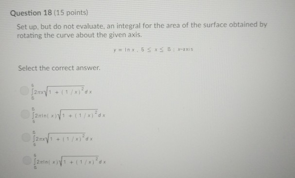Solved Question 18 (15 points) Set up, but do not evaluate, | Chegg.com