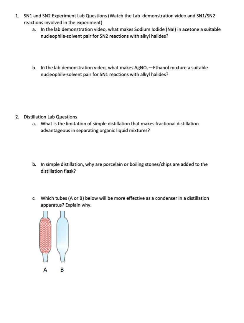 Solved 1. SN1 and SN2 Experiment Lab Questions (Watch the | Chegg.com