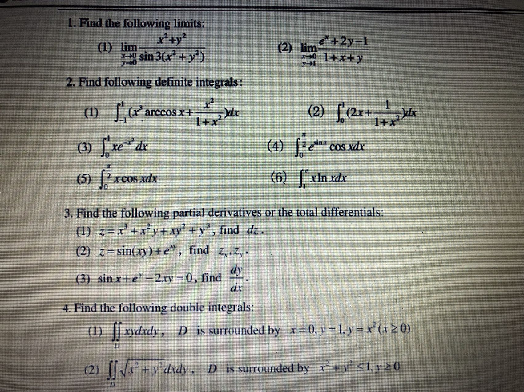 Solved 1. Find the following limits: (1) | Chegg.com