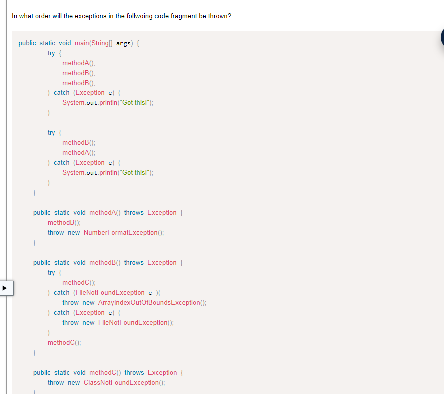 Solved public static void methodA() throws Exception \{
