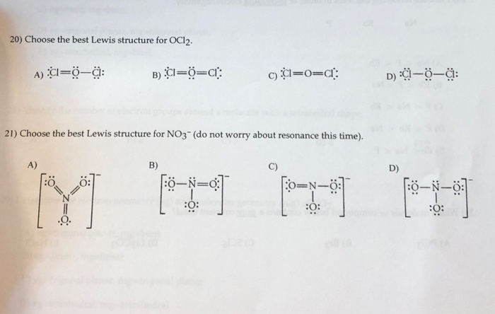 Solved 20) Choose the best Lewis structure for OCl2. 21) | Chegg.com