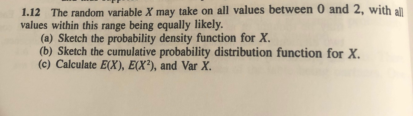 Solved 1.12 The random variable X may take on all values | Chegg.com