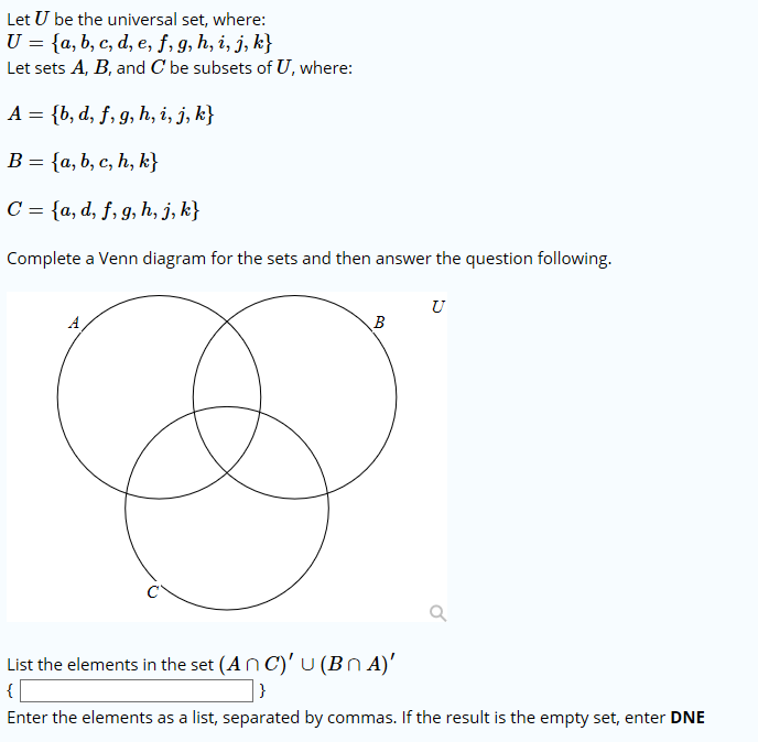 Solved Let U Be The Universal Set Where U A B C D E Chegg Com