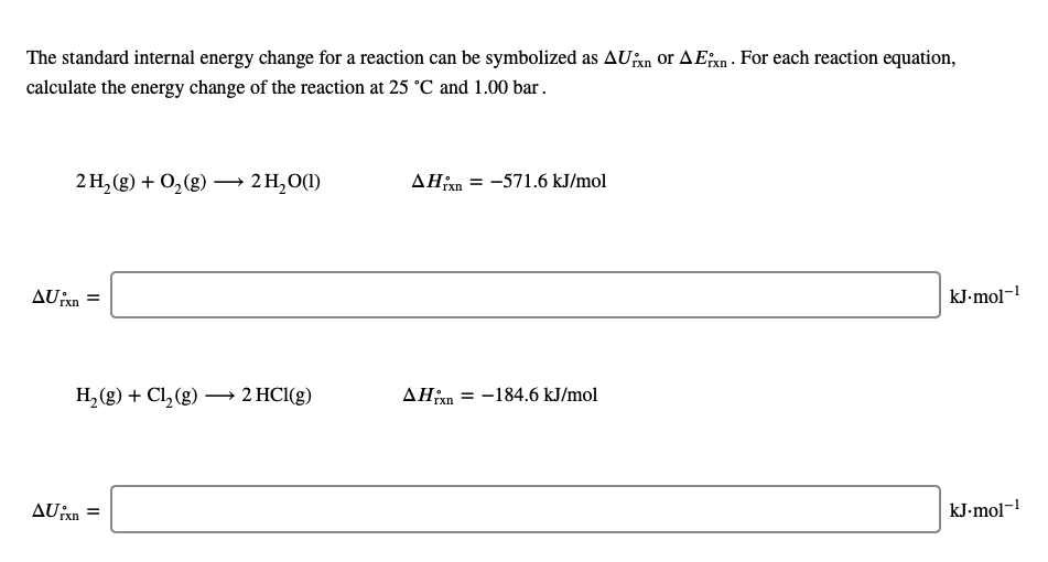 Solved The standard internal energy change for a reaction