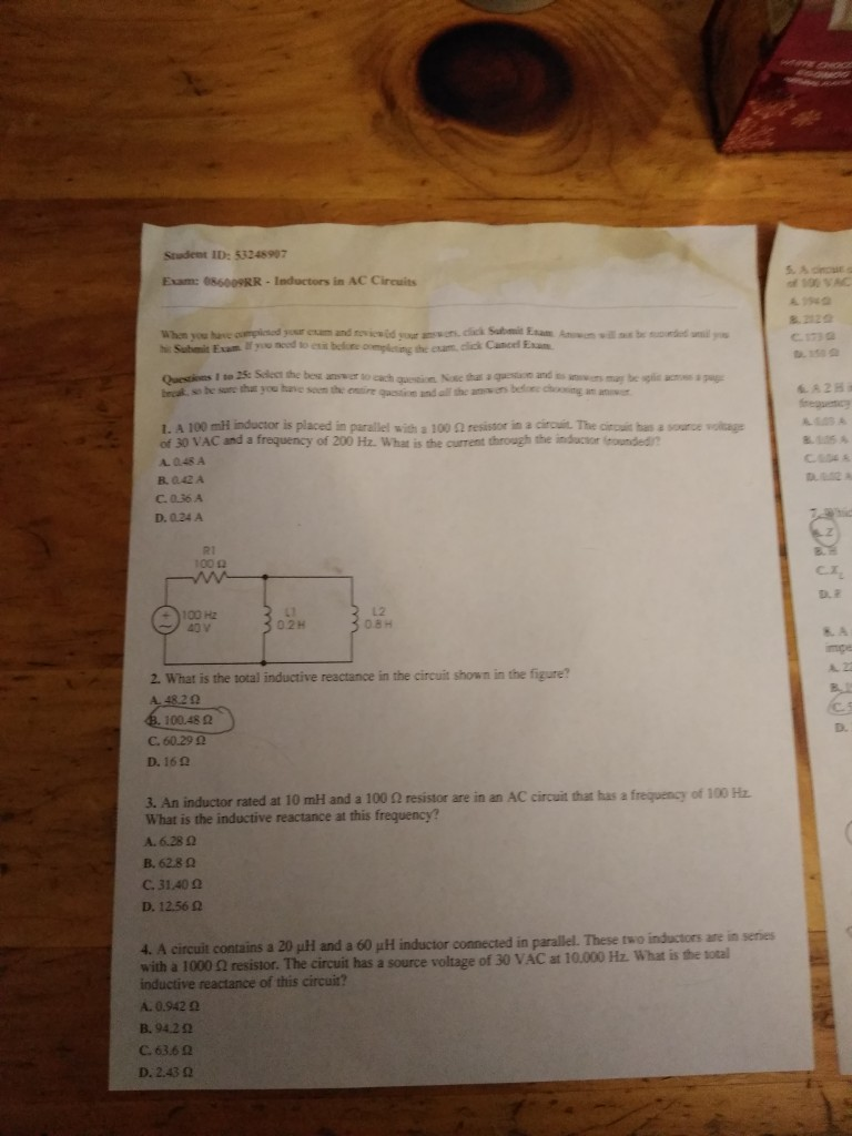 Solved D. 1.50 A L1 08H L2 20 mH R1 100 Ω 60 v 20. What is
