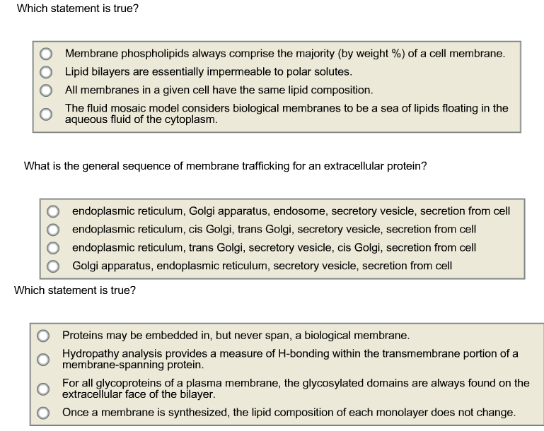Solved Which statement is true? O O O Membrane phospholipids | Chegg.com